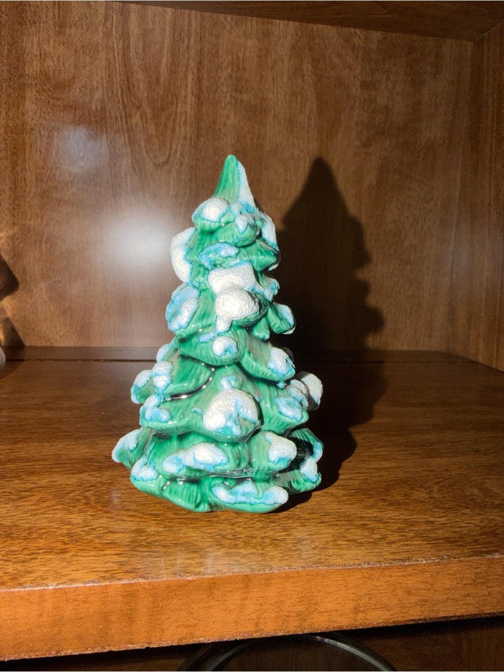 Holiday Ceramic Tree Figurine - Green Snow-Tipped